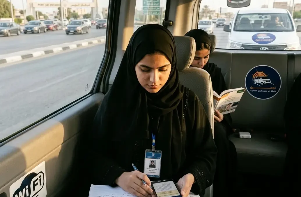نقل طالبات الكلية التقنية والرقمية من حي السويدي الغربي أثناء الامتحانات: انضباط وراحة التوصيل مع شركة أبو محمد
